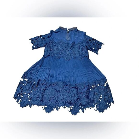 NWT Saylor x Free People BLUE Hollie Lace mock turtle neck Mini Dress  sz small - Picture 4 of 10